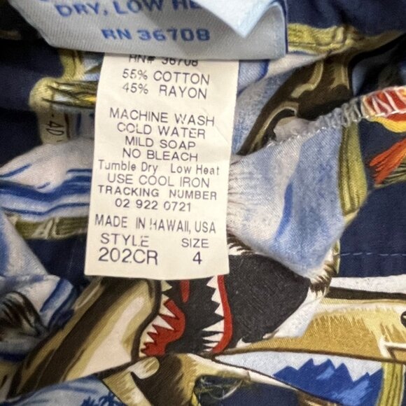 Boys  WWII Aircraft‎ Aloha Hawaiian Shirt Size 4 RLC Made in Hawaii USA - Picture 6 of 7